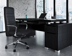 Черный офисный стол с надстройкой и тумбами OM 279