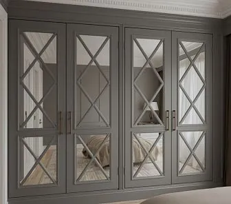 Шкаф с зеркальными фасадами и декоративной раскладкой в графитовом цвете