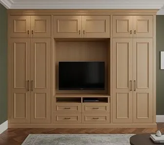 Встроенный шкаф из светлого дуба с ТВ-зоной