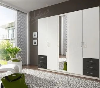 Белый распашной шкаф с черными вставками PC330