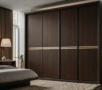 Шкаф-купе с четырьмя дверями в темном дереве