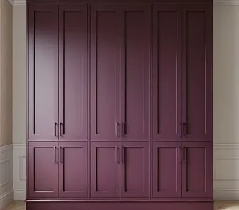 Встроенный шкаф бордового оттенка с матовым покрытием