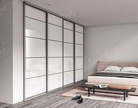 Встроенный шкаф-купе в спальню с белым глянцевым фасадом LD 19