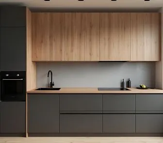 Прямая кухня с акцентом на натуральность