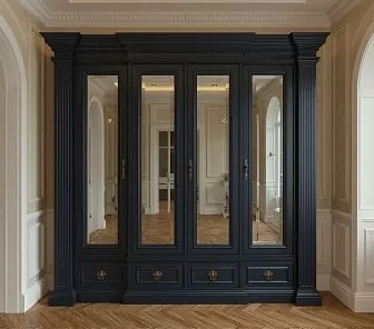 Классический шкаф с зеркалами в тёмно-синем исполнении