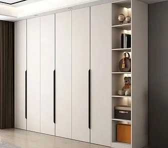 Вместительный шкаф из ЛДСП с подсветкой открытых полок H197