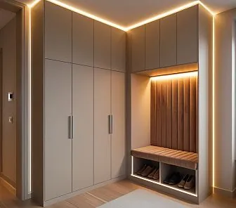 Встроенная прихожая с мягкой зоной