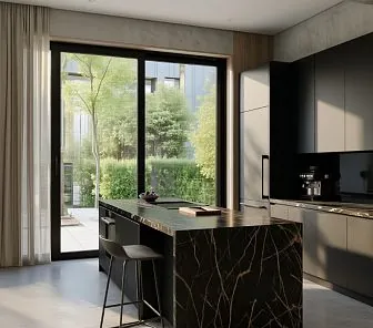 Кухня в стиле хай-тек с островом