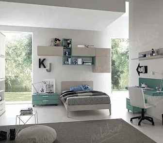 Двухцветный мебель с подвесным столом, полками и шкафами PC485