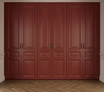 Встроенный классический шкаф в насыщенном бордовом цвете