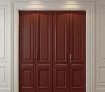 Встроенный шкаф бордового цвета с изысканной классической фрезеровкой