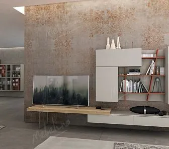 Светлая гостиная, украшенная контрастными полками PC464