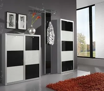 Черно-белая прихожая в современном стиле с глянцевым фасадом PC576