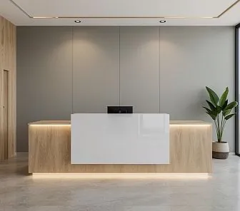Стойка ресепшн минимализм и светлое дерево