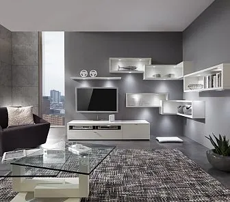 Белая угловая гостиная с подсветкой, сделана на заказ G299