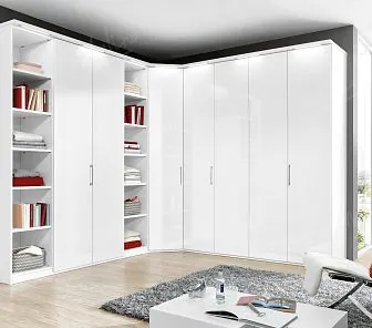 Угловой распашной шкаф с открытыми полками, арт CS124