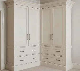 Элегантный L-образный угловой шкаф с выдвижными ящиками