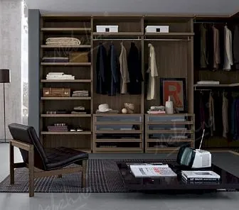 Угловая функциональная гардеробная в темном цвете PC623