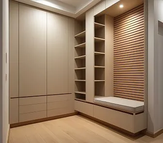 Прихожая в тёплых бежево-древесных тонах