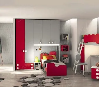 Яркая для детской в красном цвете с «кабинетом», PC493