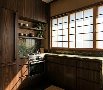 Угловая кухня в японском стиле