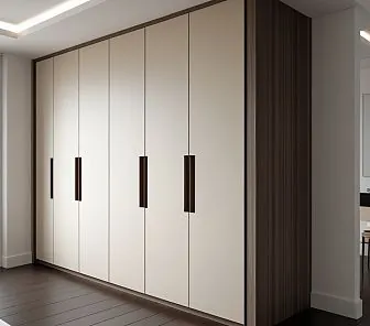 Встроенный шкаф во всю высоту стены в минималистичном стиле